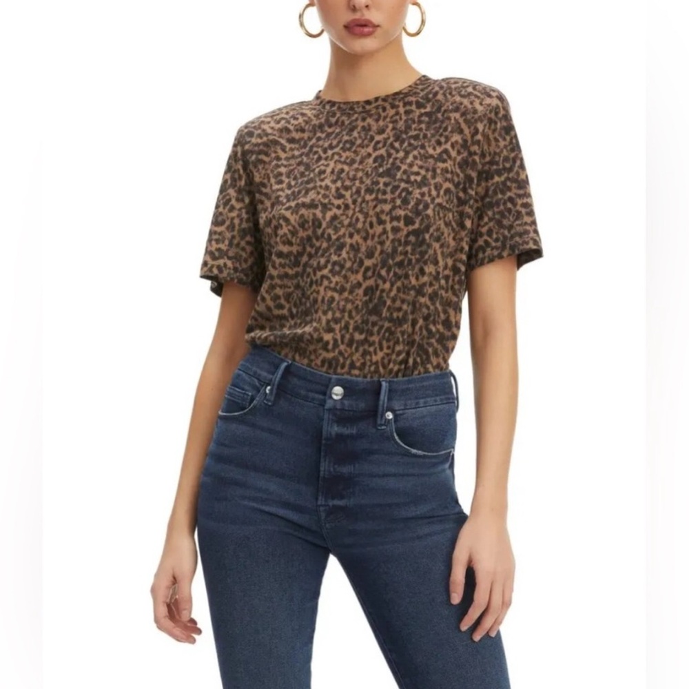 Good American Brown Leopard Print Short Sleeve Top